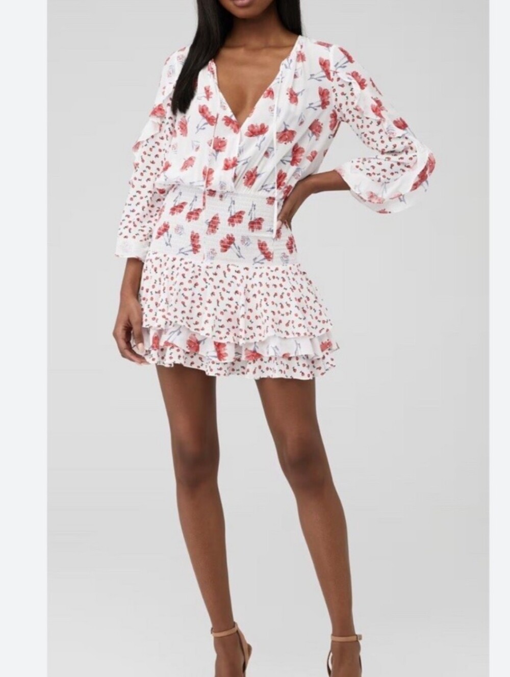 Blue Life womens white Mini Dress with Coral Floral Print size M good condition